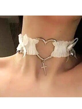 Choker Collar Necklace or Leg Garter Beads Bows Heart Cross Emo Rave Sexy